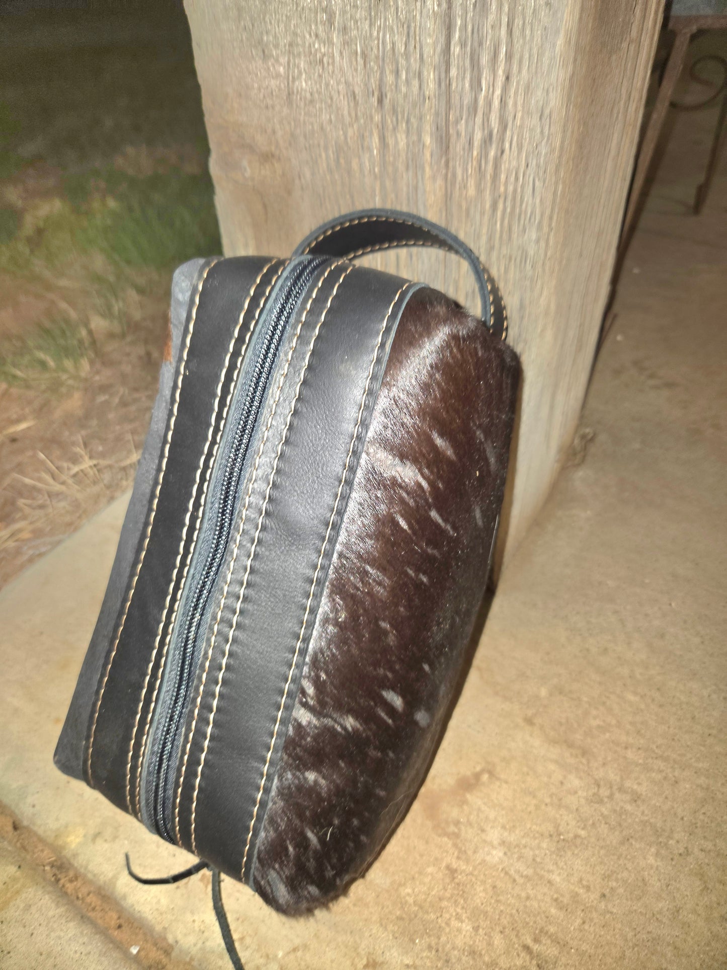 Dopp kit, black acid wash cowhide